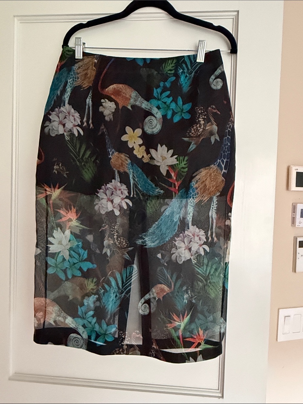 La Perla Black Sheer Tropical Pencil Skirt
